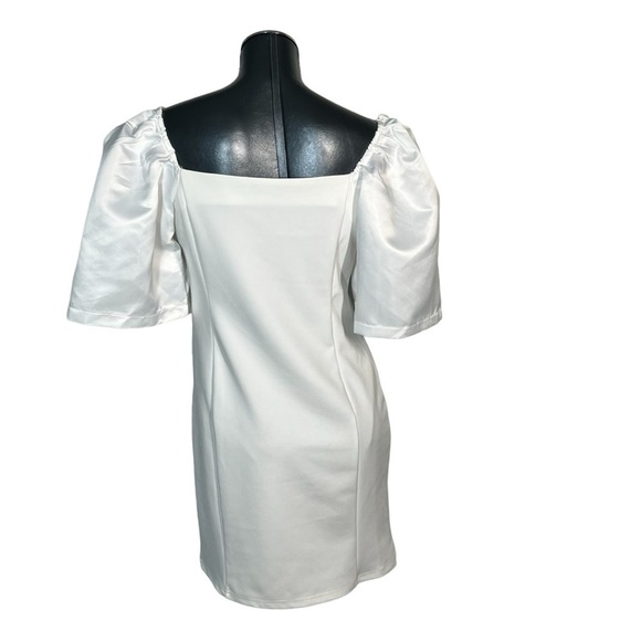 AEL Amy Enjoy Life White Square Neck Short Puff Sleeves Elegant Dress Size L - Picture 7 of 16